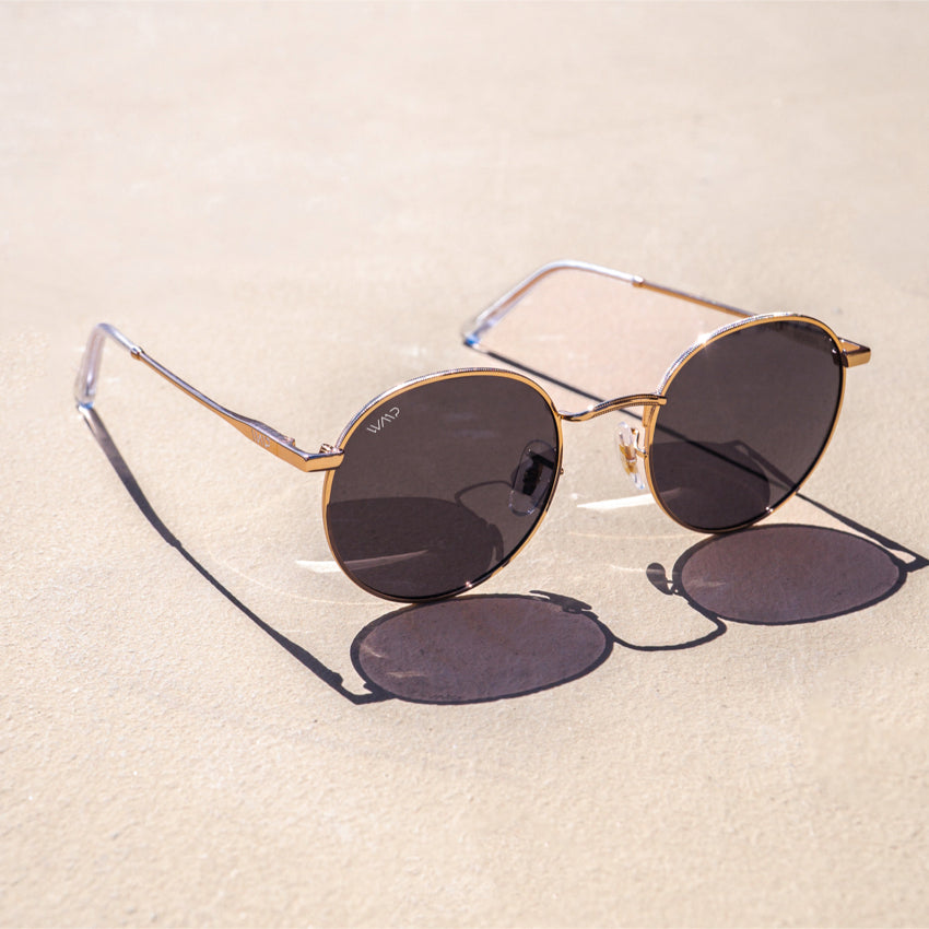 Black and gold Vadim sunglasses, brown lenses